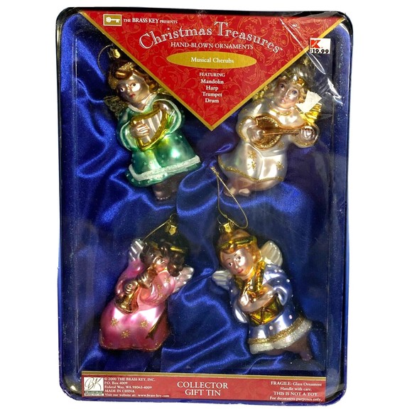 Vintage Brass Key Christmas Treasures Hand Blown Glass Cherubs Ornaments 2000 - Picture 1 of 5